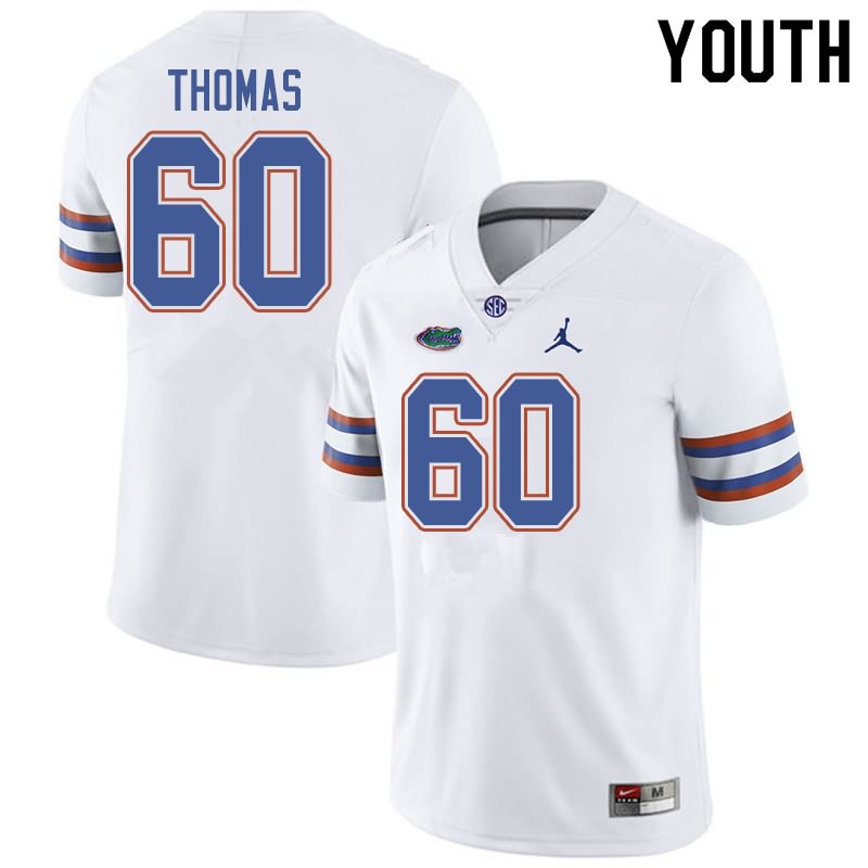 Youth NCAA Florida Gators Da'Quan Thomas #60 Stitched Authentic Jordan Brand White College Football Jersey PXJ3765MR